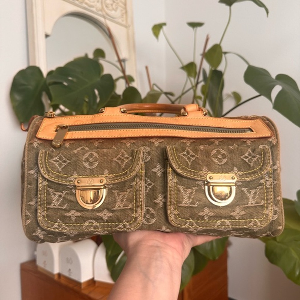 Y2K Louis Vuitton Rare green denim shoulder bag/ handbag (Authentic)